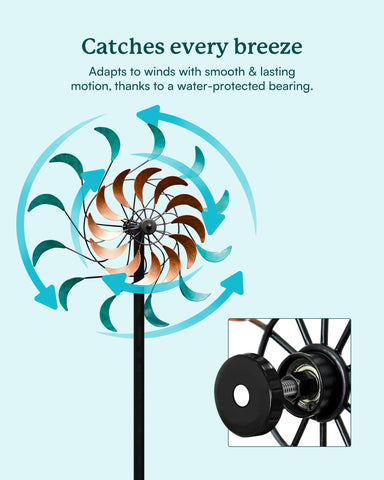 Cyan Oasis wind spinner decorates the patio with kinetic charm.