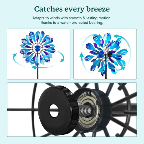 Cyan Oasis wind spinner pole and base shows sturdy stability in wind