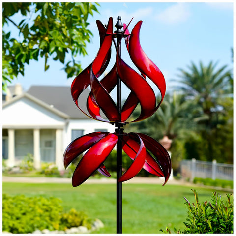 Cyan Oasis tulip red wind spinner adds vibrant color to your garden.