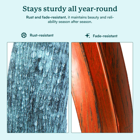 Cyan Oasis weather-resistant metal spinner endures wind and rain while keeping colors vivid.