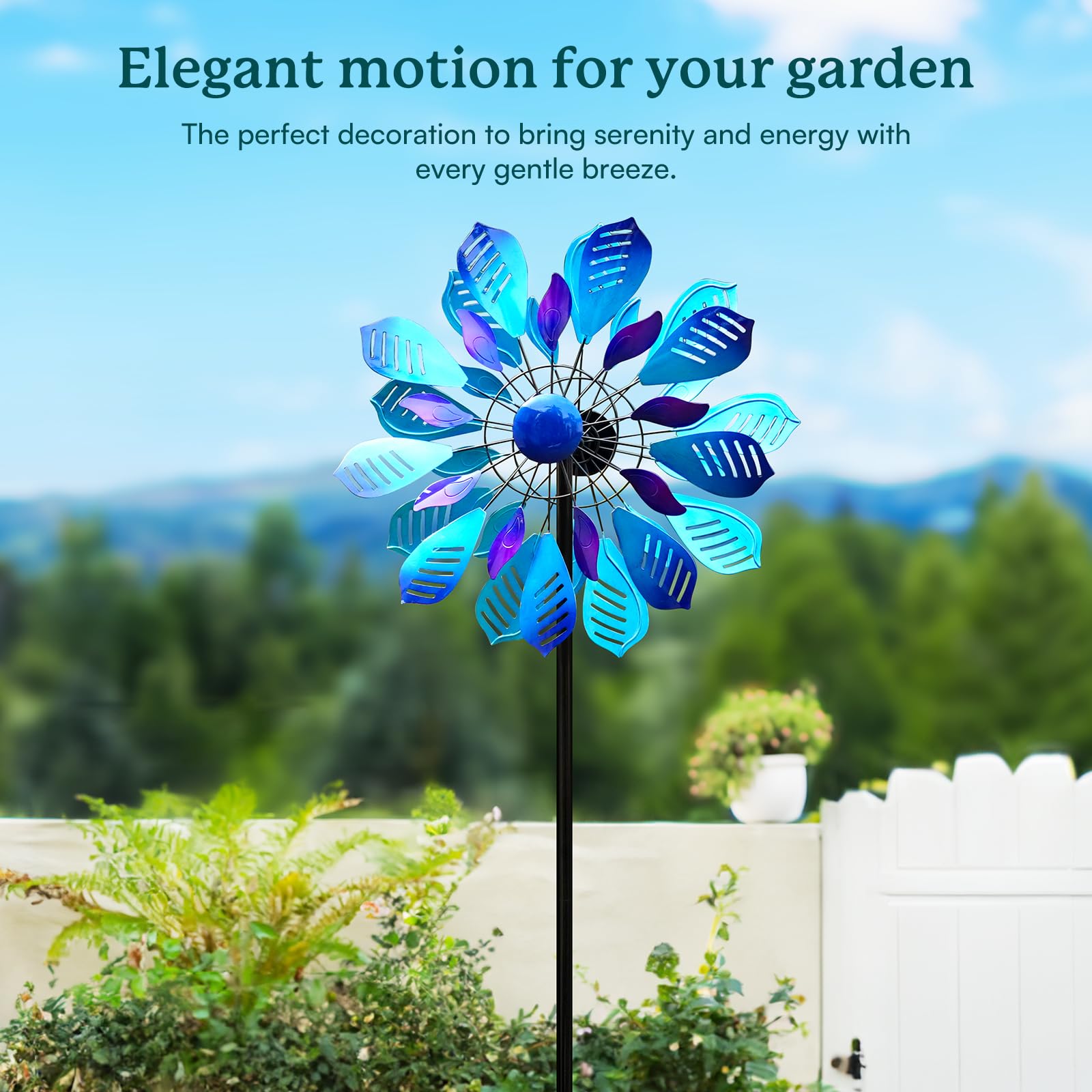 Cyan Oasis wind spinner weather-resistant design resists rust and fading
