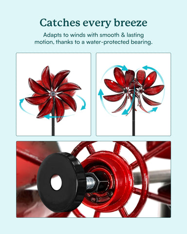 Cyan Oasis wind spinners catch gentle breezes for yard ambience.