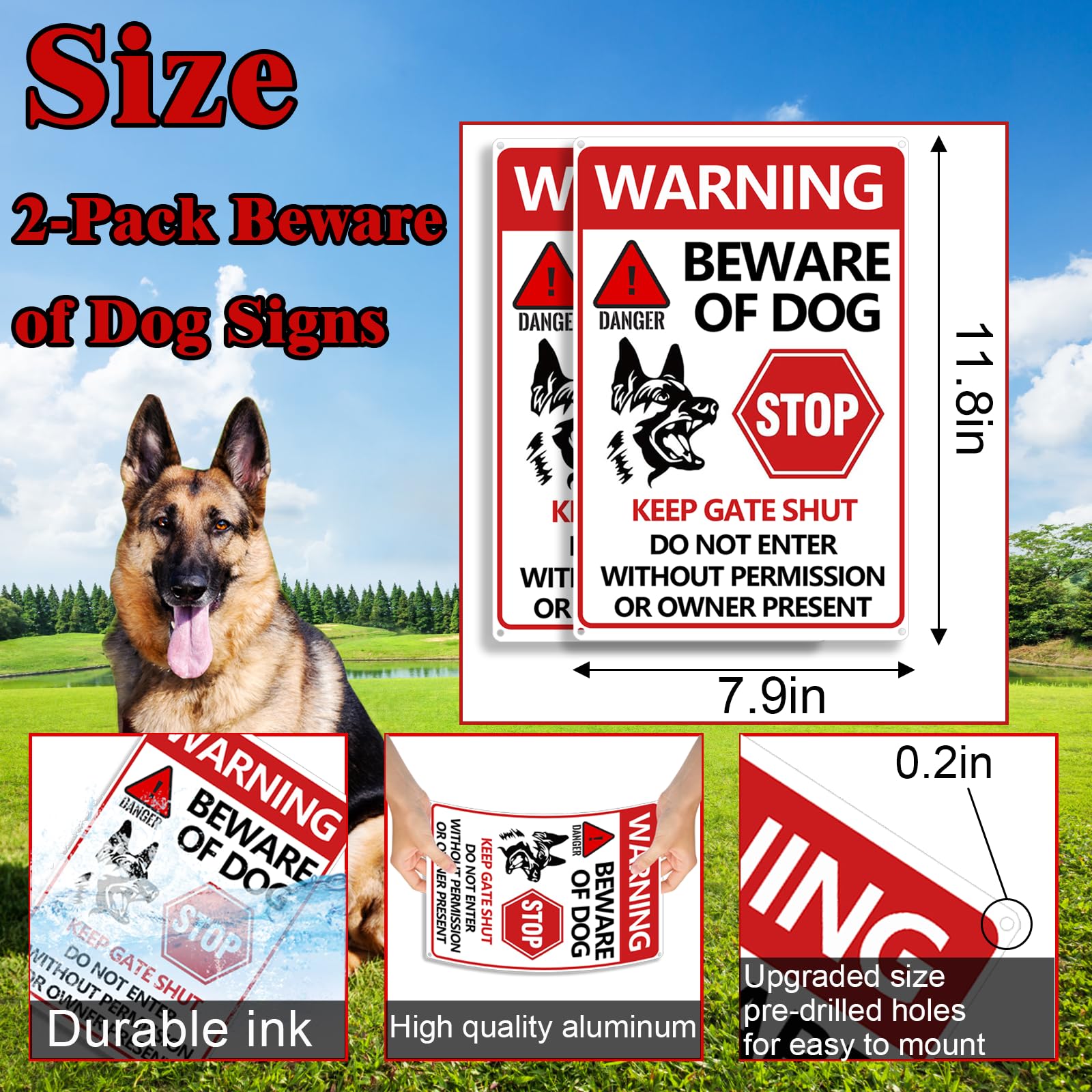 CyanLime dog sign with four mounting holes simplifies installation.