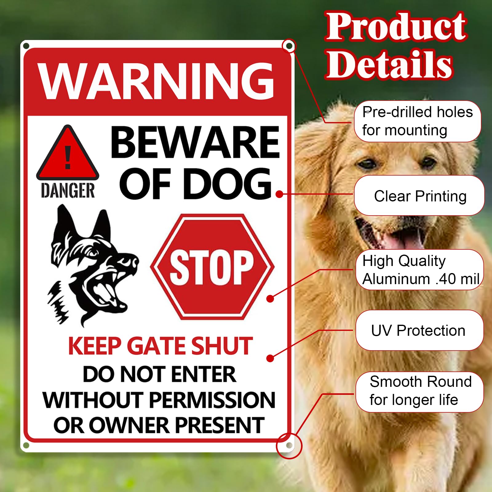 CyanLime dog warning sign for outdoor use withstands weather.