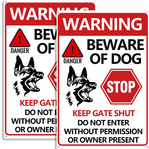 CyanLime Beware of Dog sign on yard gate offers high visibility.