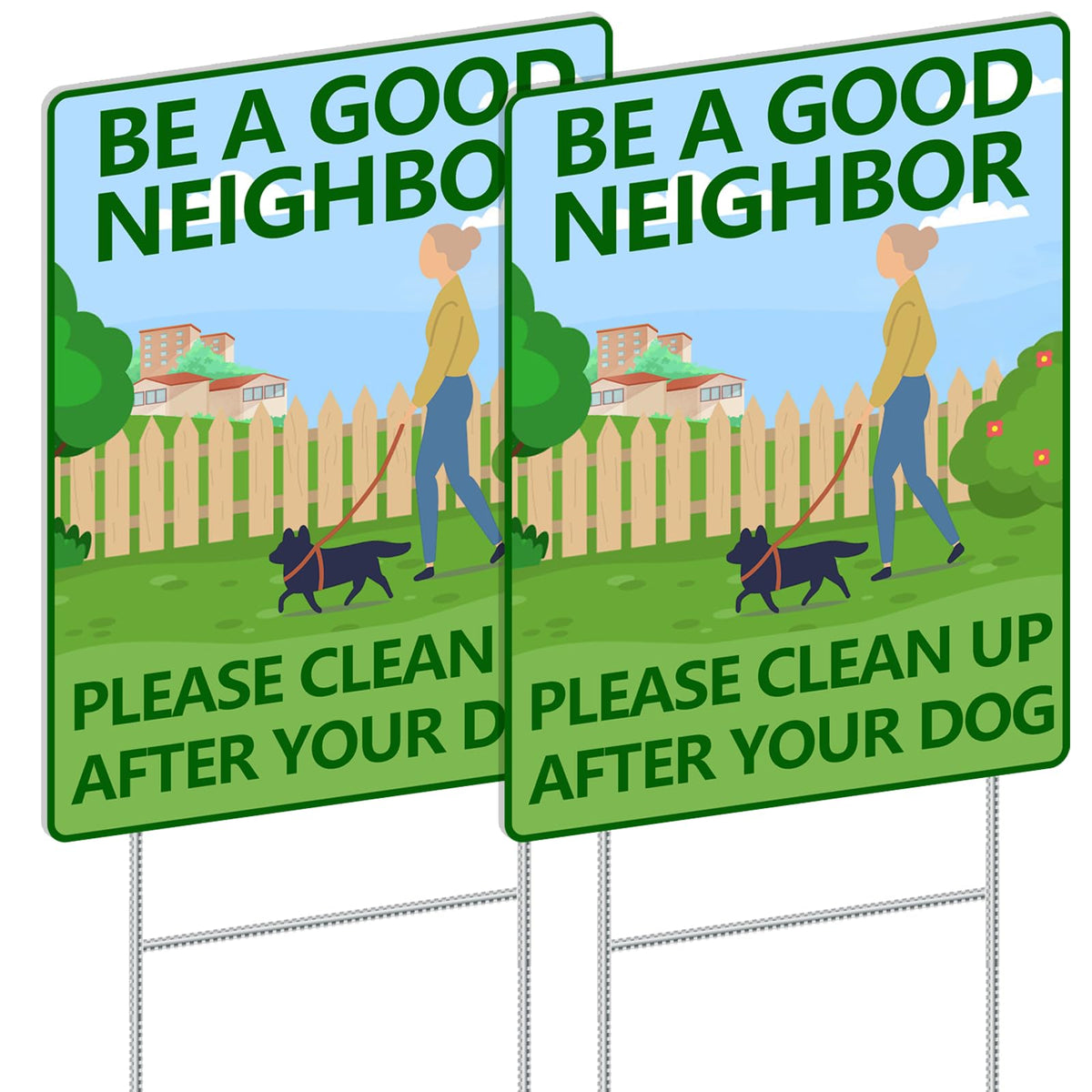 CyanLime Clean Up After Your Dog yard sign with stake promotes responsible pet waste habits.