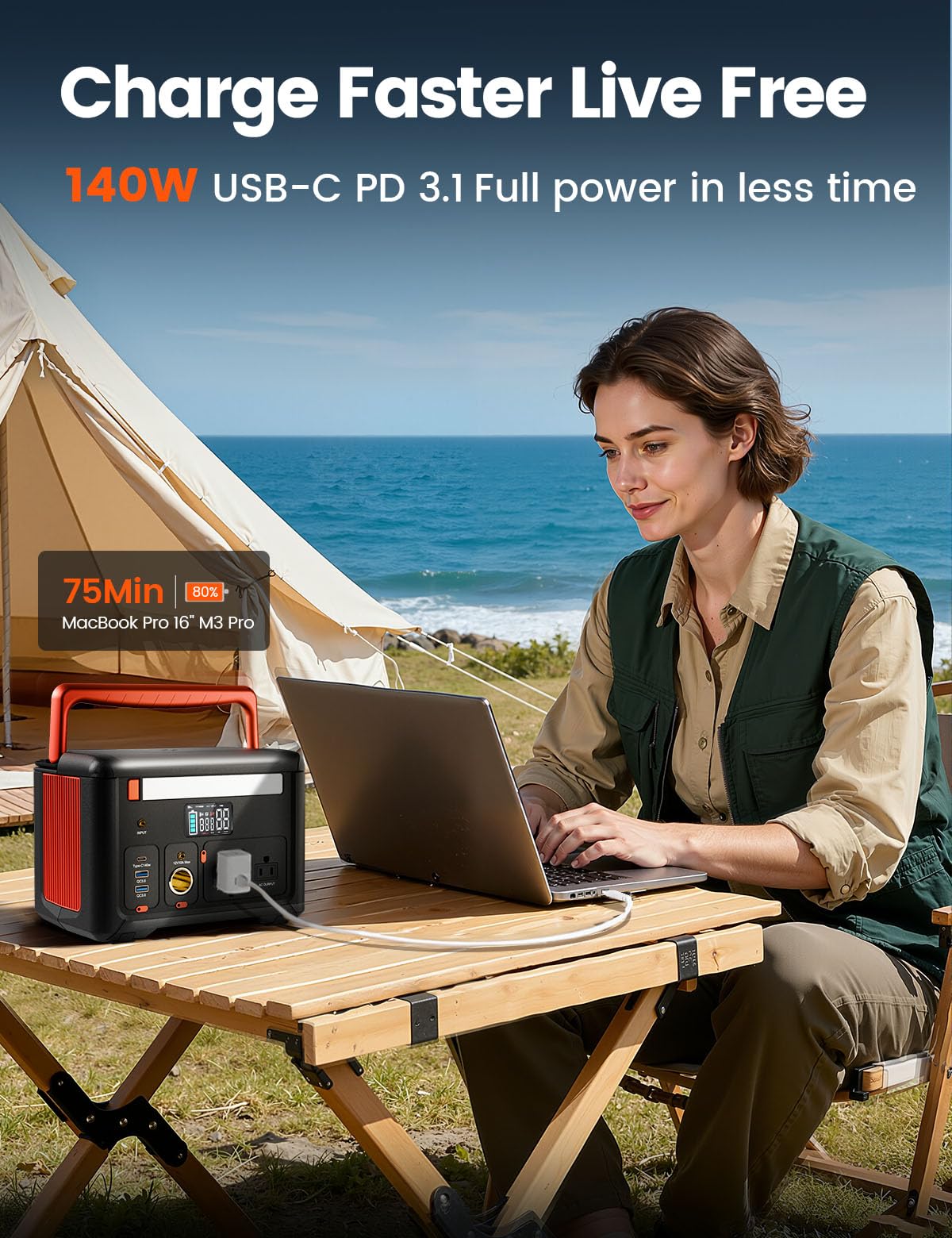 CYBPULTE multiple recharge options and integrated LED light for camping.