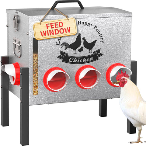 Cybrasc 10gal chicken feeder window display for quick feed level checks and convenient topping.
