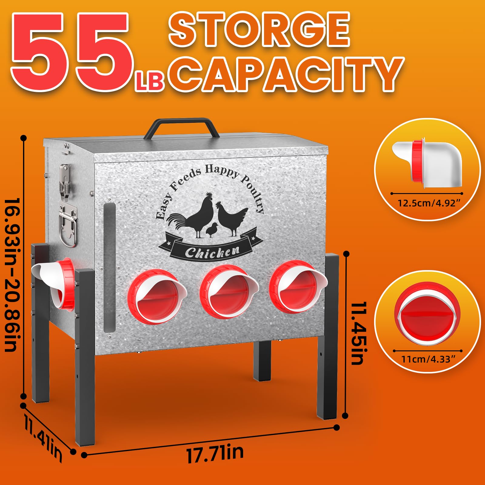 Cybrasc alloy steel body resists rust for long-lasting poultry feeding.