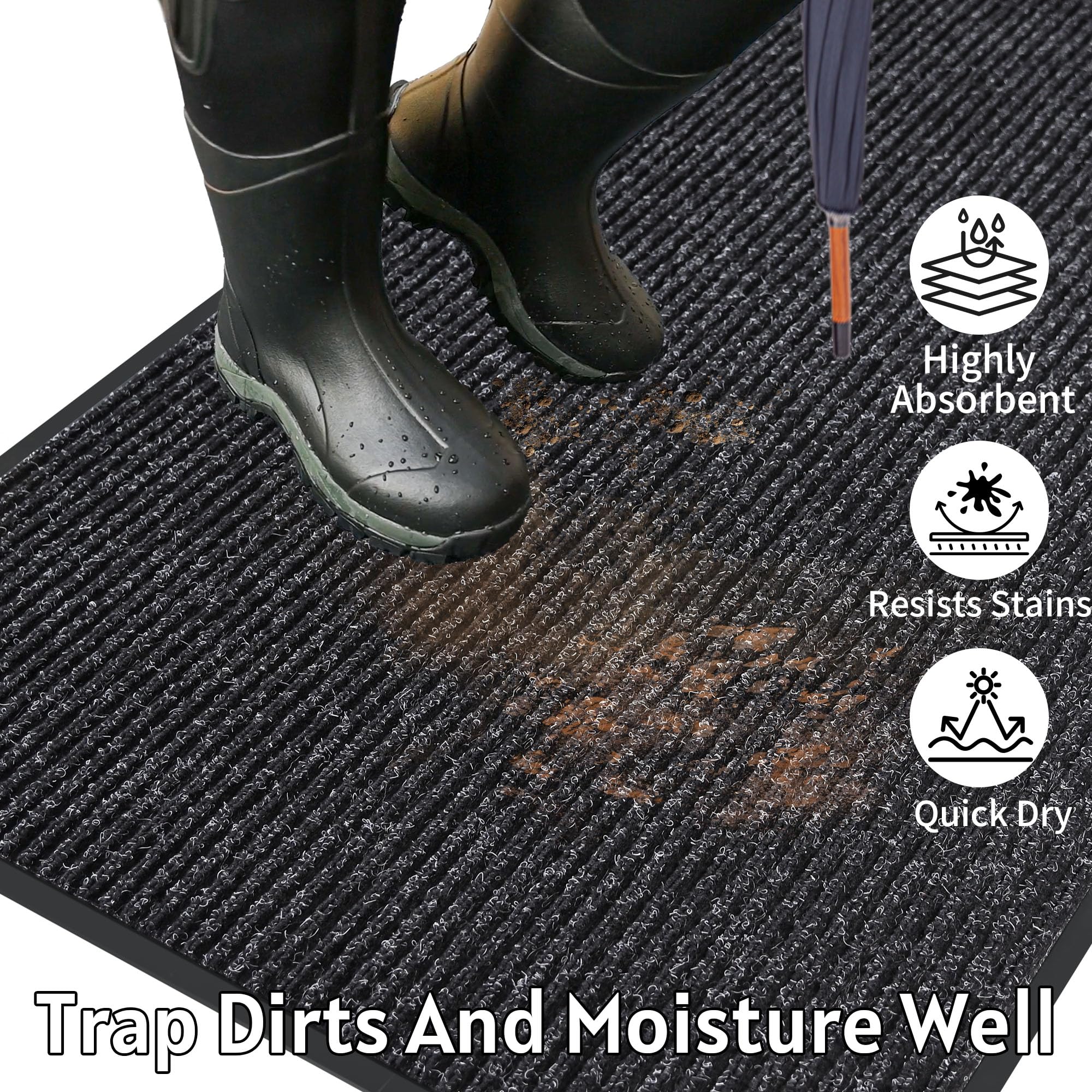Cybstrax outdoor-indoor use mat with textured backing provides stable footing