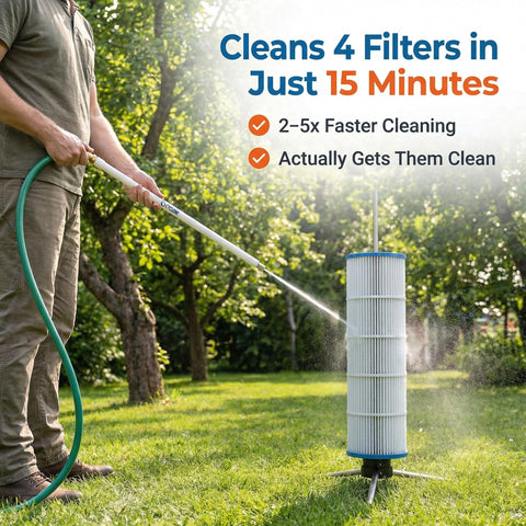 Cyclone Filter Cleaner spinning action demonstrates faster pleat cleaning