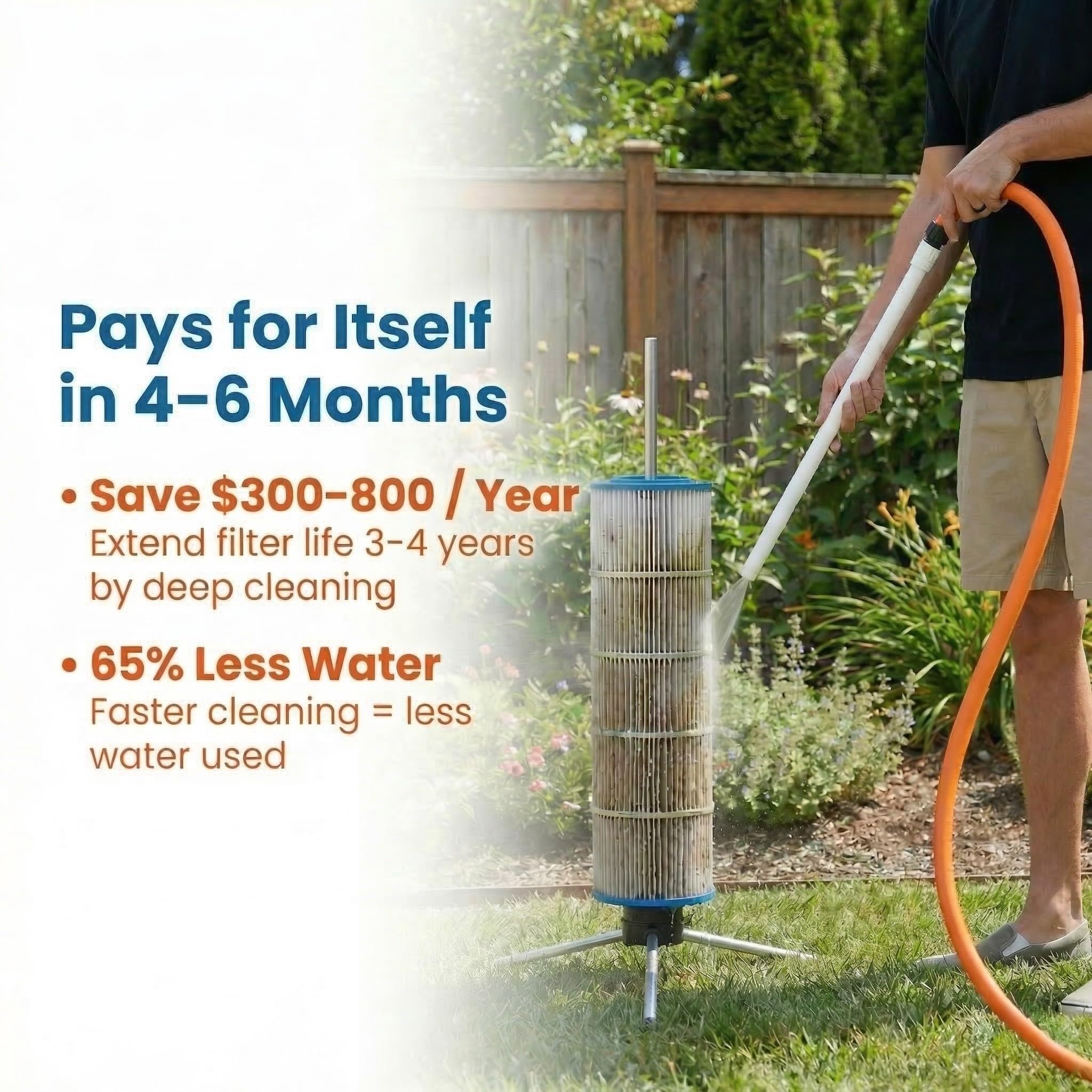 Spray wand attached to hose shows precise targeting during cleaning