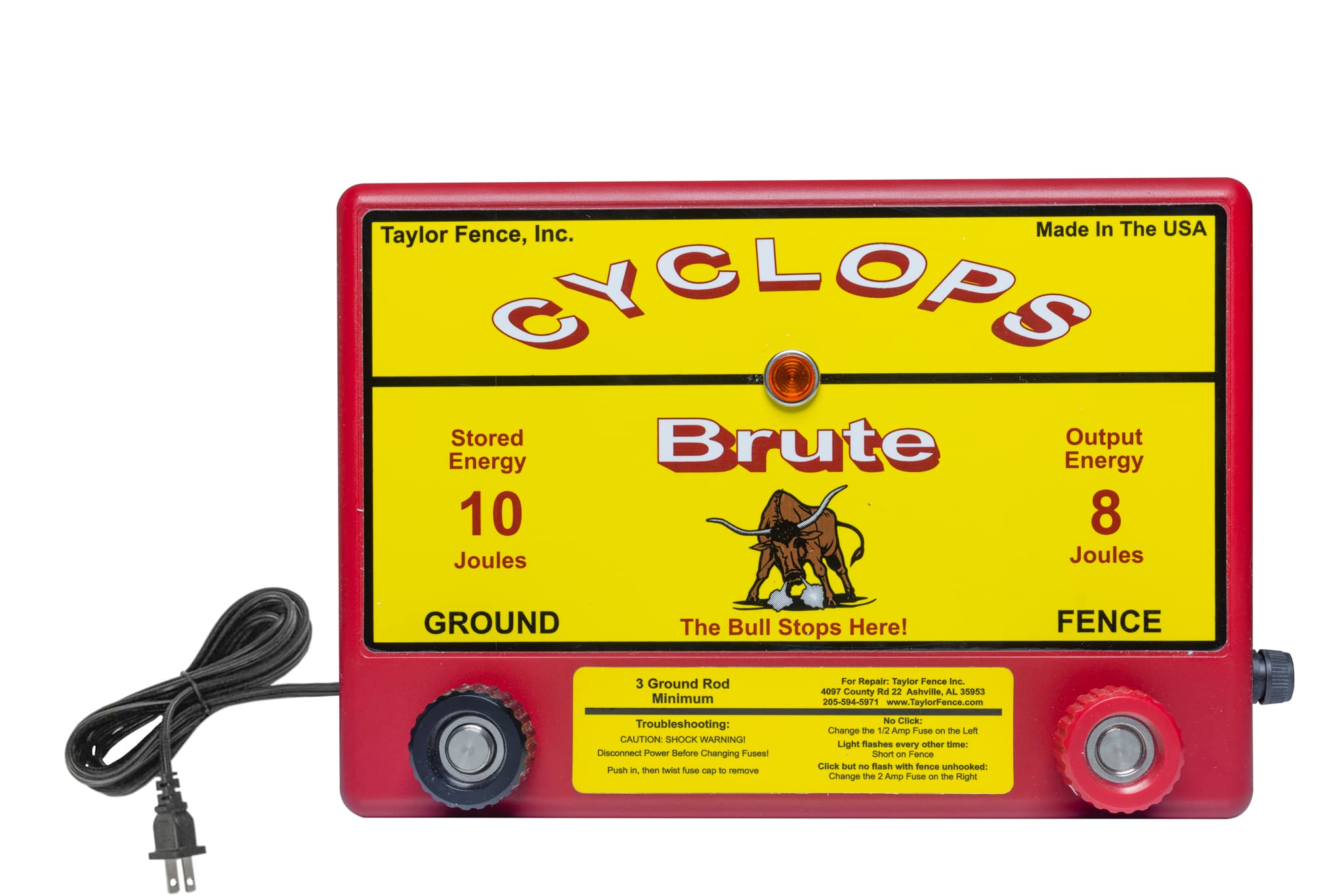 Cyclops Brute 8-Joule AC fence charger delivering reliable pulses for large properties.