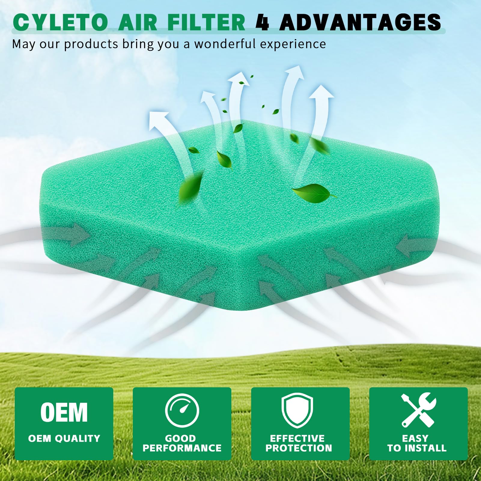 Cyleto 111000-124000-series air filter designed for common lawn mower engines