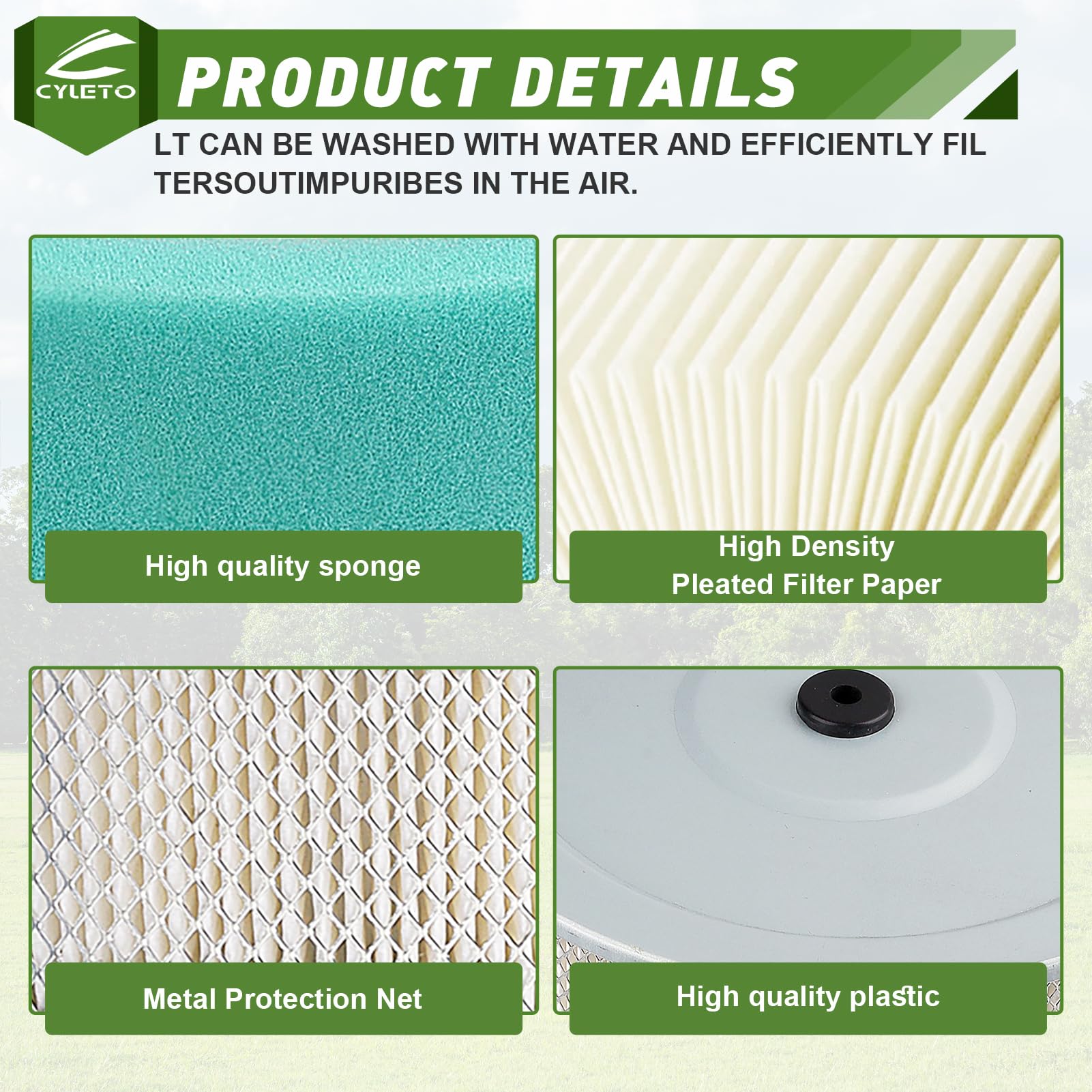 Cyleto foam pre-cleaner included improves pre-filter performance