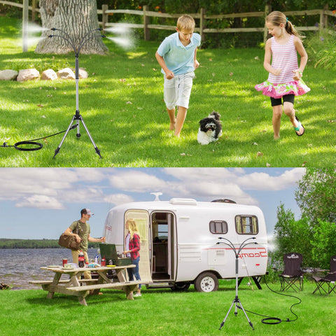 Cymuber misting stand height adjusts for versatile coverage