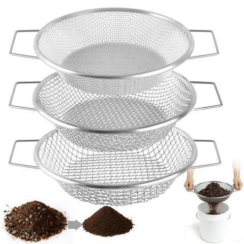 Cyrico soil sifter attached to a bucket for stable, hands-free screening.