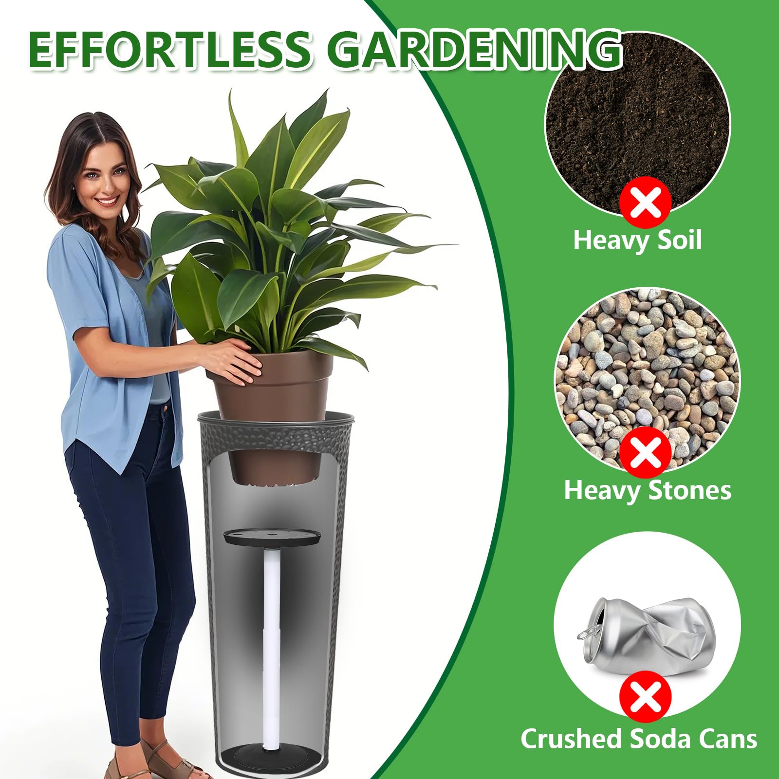 CYTMALHG adjustable height 11-17 inch fits tall, round, square, or conical pots.