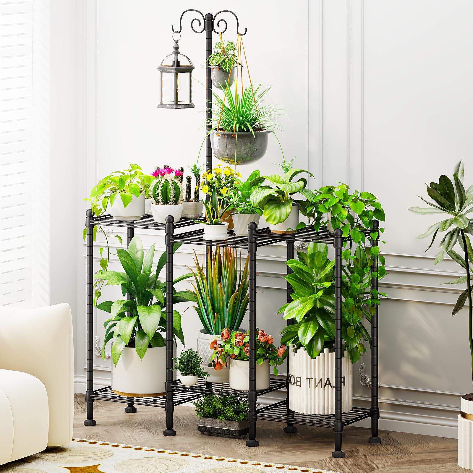 CYXPHION 6-tier plant stand assembly showcases organized balcony greenery.
