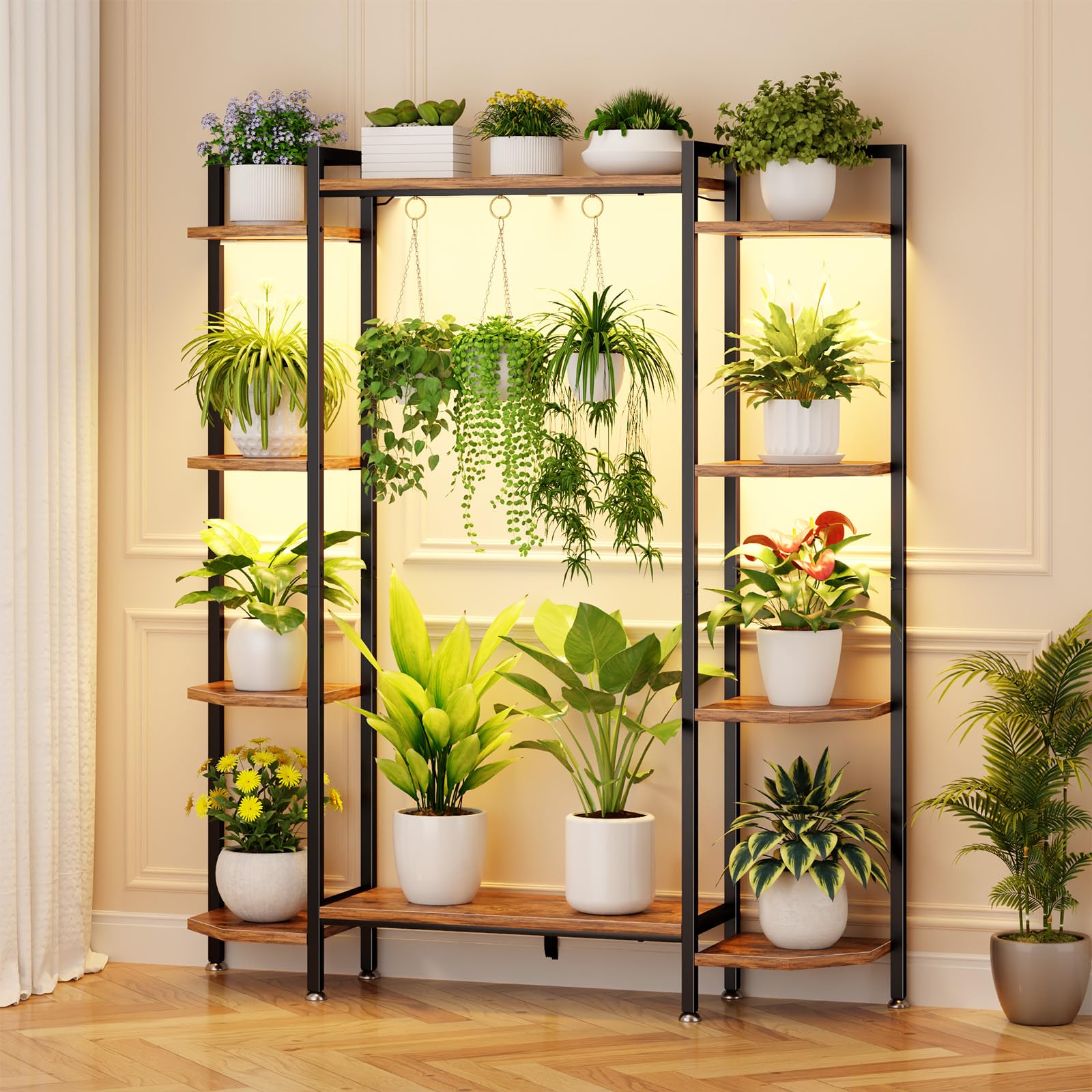 CYXPHION C1 plant stand with grow lights, front view showing six-tier display for indoor greenery