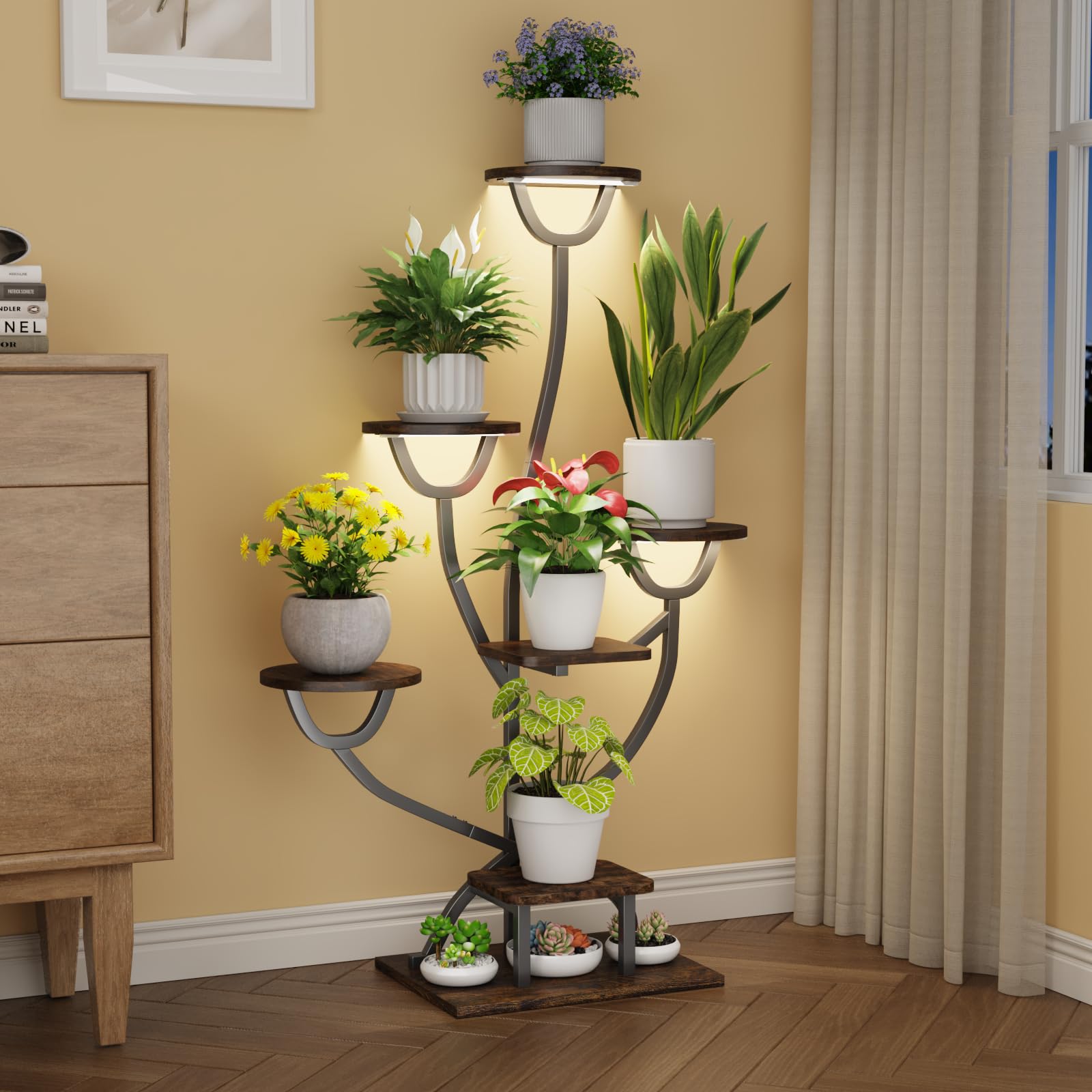 CYXPHION grow-light plant stand provides full-spectrum LEDs for healthy indoor growth.