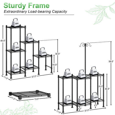CYXPHION sturdy frame supports heavy plants on multiple shelves.