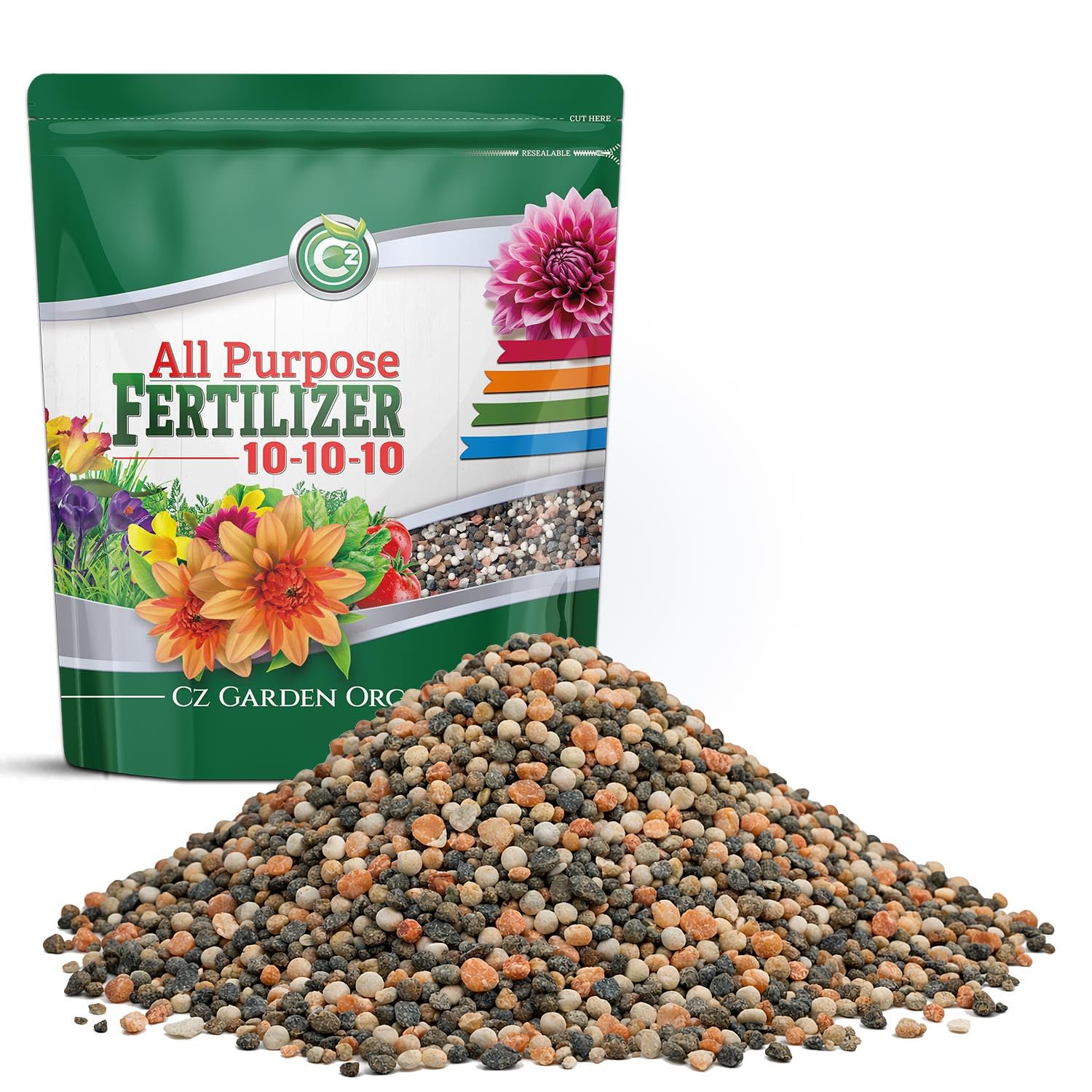 Cz Garden Supply 10-10-10 fertilizer bag for all-purpose plant nutrition.