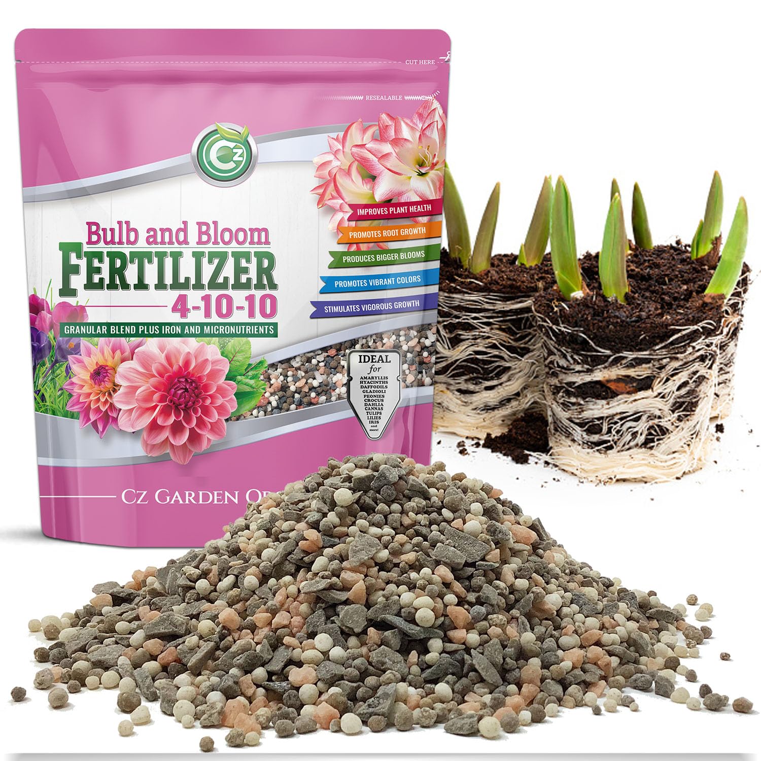 Cz Garden 4-10-10 bulb and bloom fertilizer pouch with ready-to-use granules for soil feeding