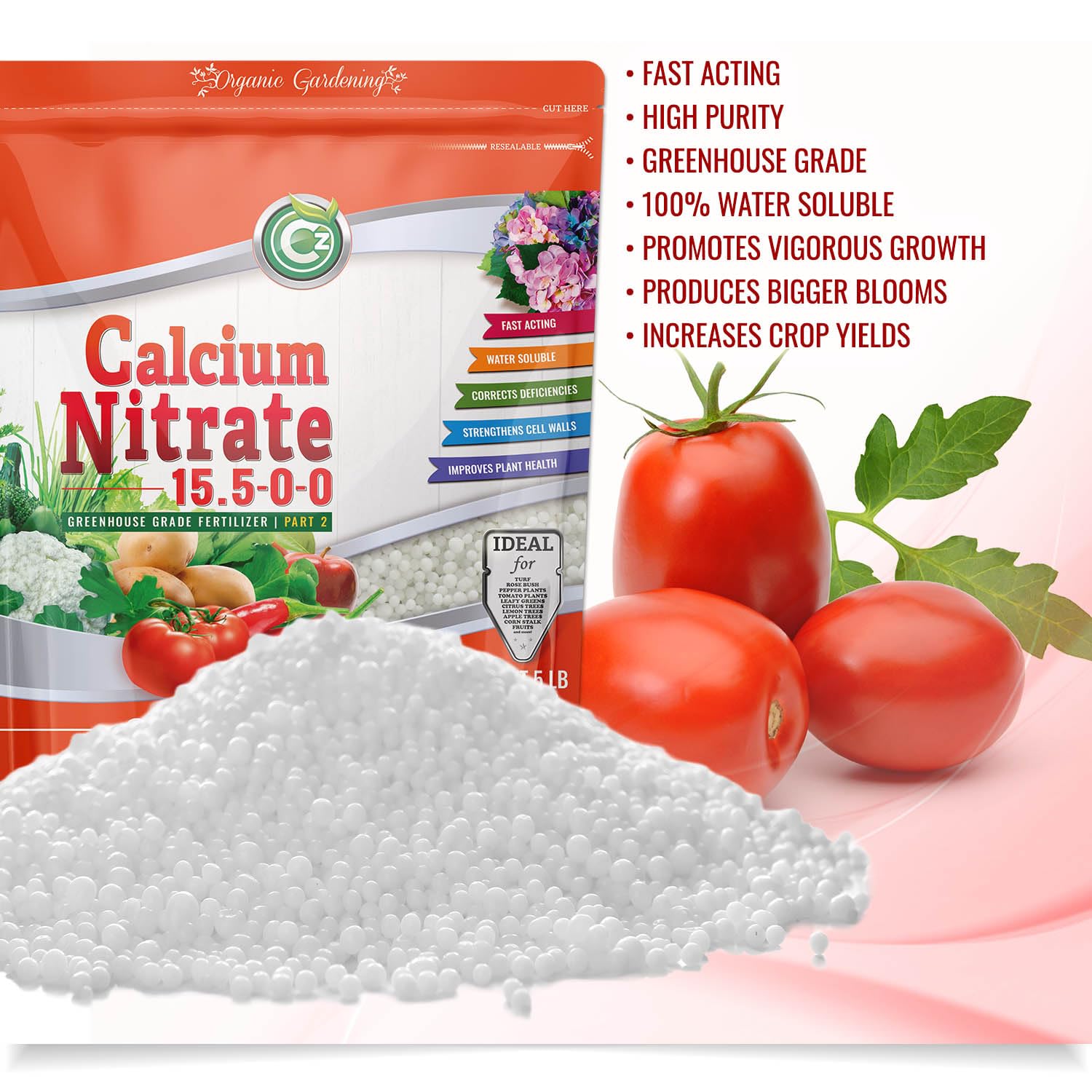 Cz Garden Calcium Nitrate pour image highlighting easy dosing for garden feeding