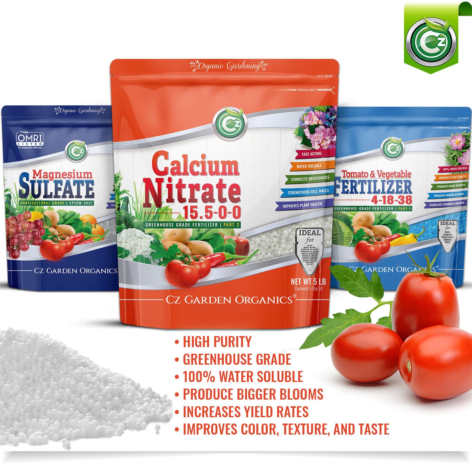 Cz Garden Calcium Nitrate label closeup with greenhouse grade details