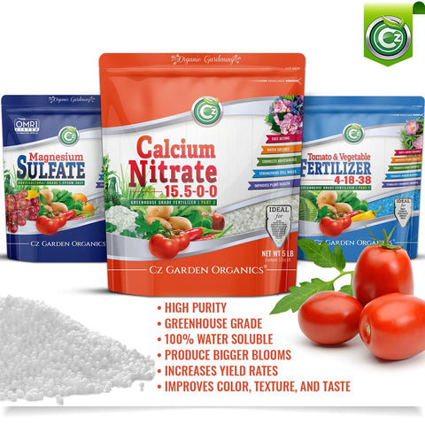 Cz Garden Calcium Nitrate label closeup with greenhouse grade details