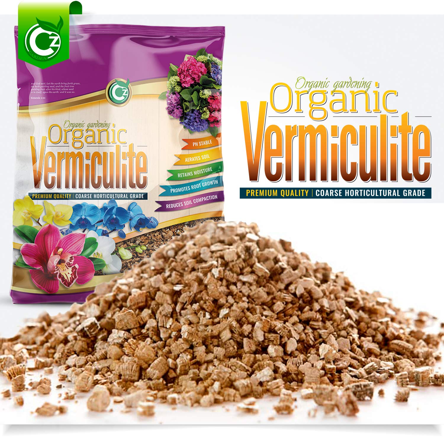 Cz Garden Coarse Vermiculite package in a resealable pouch for easy storage.