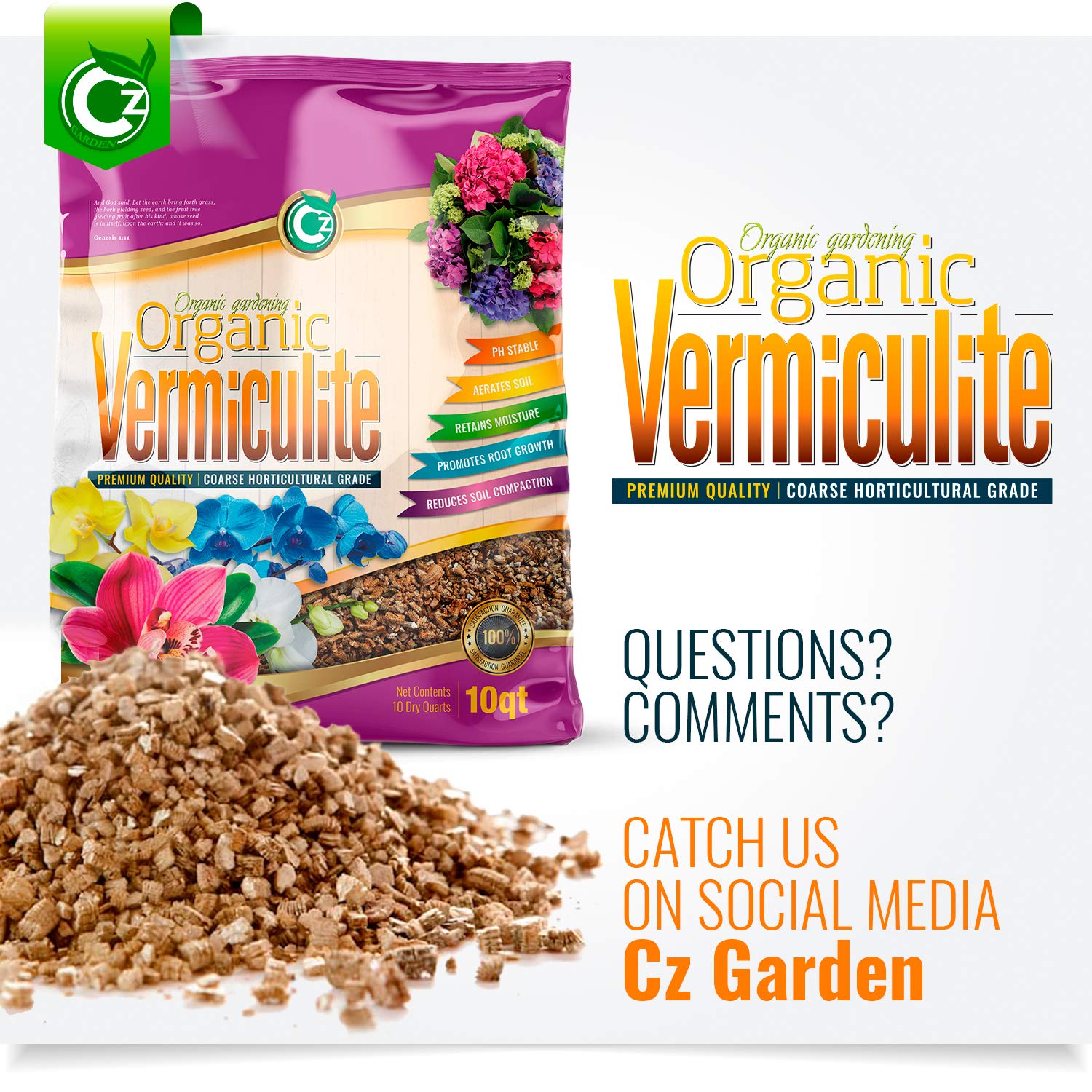 Cz Garden Coarse Vermiculite resealable pouch keeps product fresh.