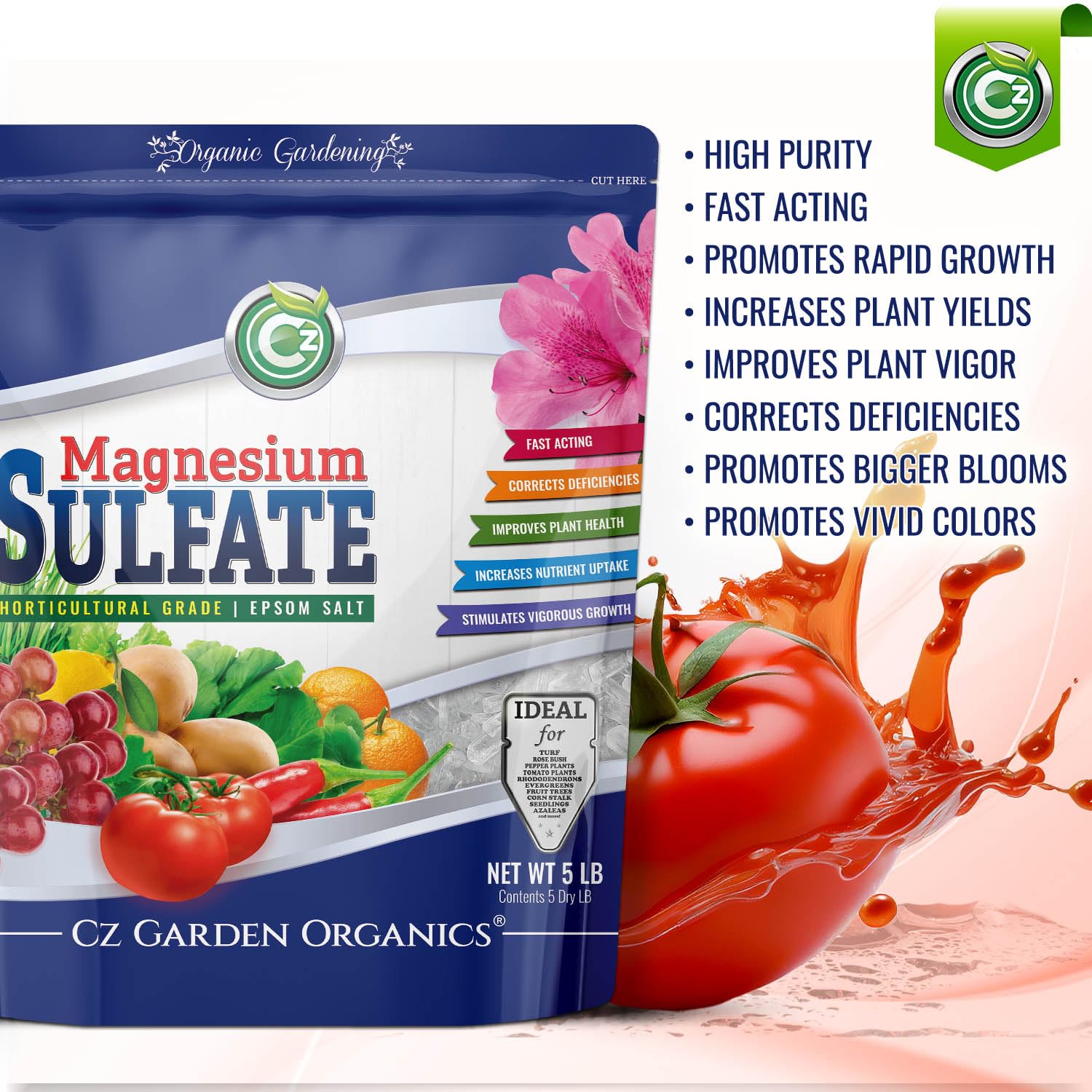 Cz Garden epsom salt sealable pack improves convenience for storage and dosing.