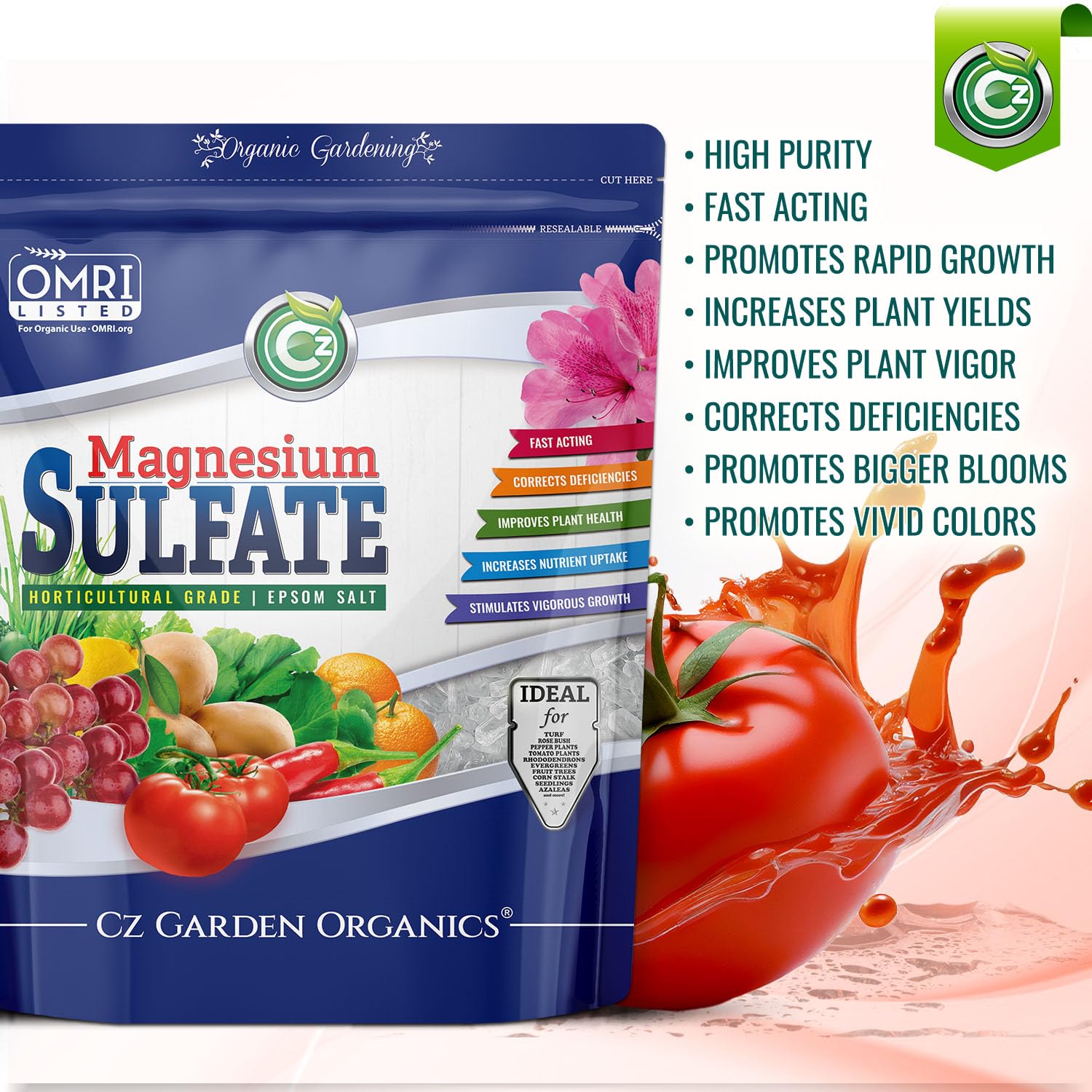 Cz Garden Epsom Salt sealed pouch keeps fertilizer fresh and ready