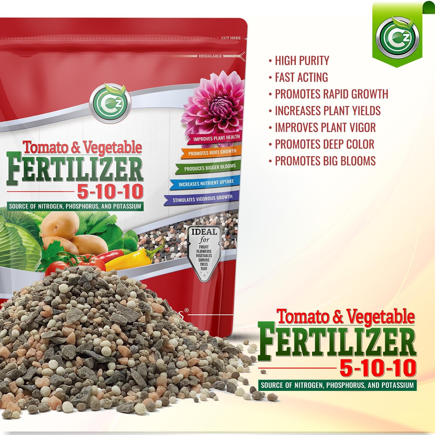 Cz Garden flowers, lawn, and vegetables in action with Cz Garden Organics.