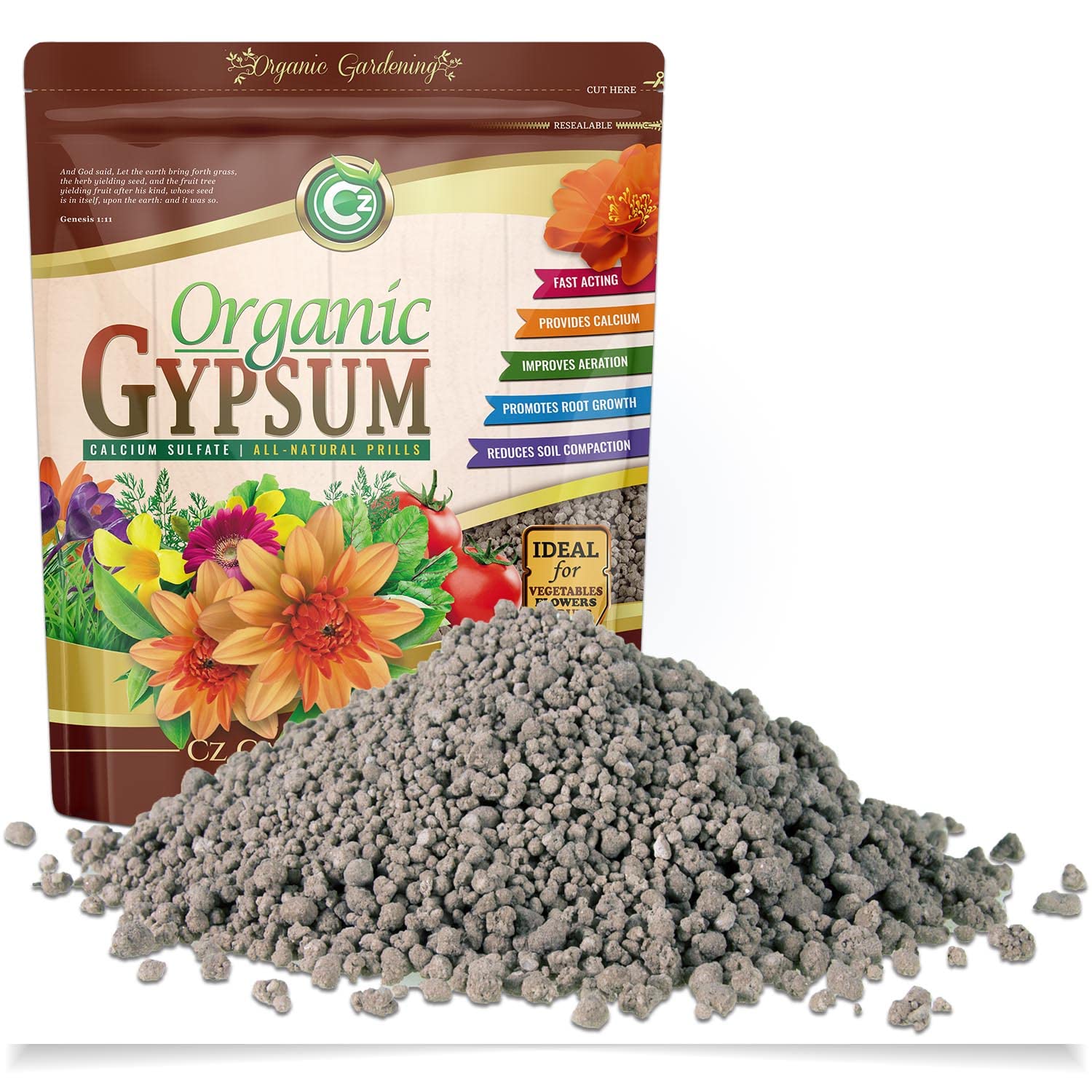 Cz Garden Gypsum Granules packaging with resealable pouch for easy storage.
