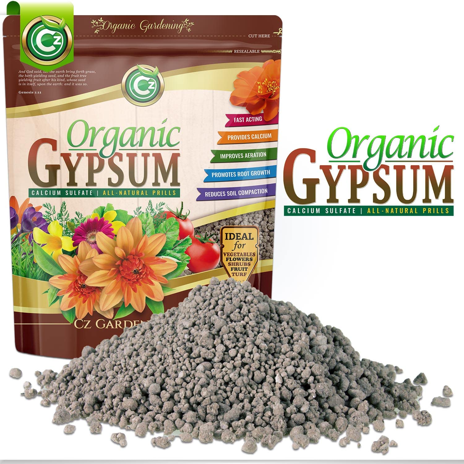 Cz Garden Gypsum Granules addressing soil and road salt damage in a garden bed.