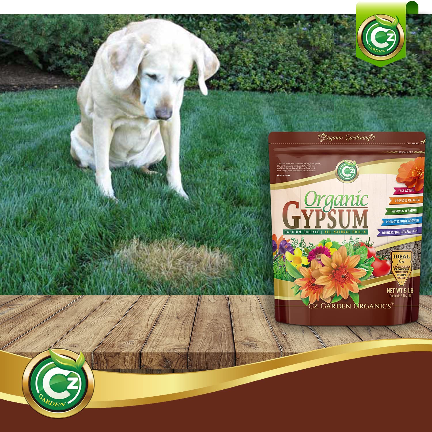 Cz Garden Gypsum Granules used in tomato and rose beds for plant support.