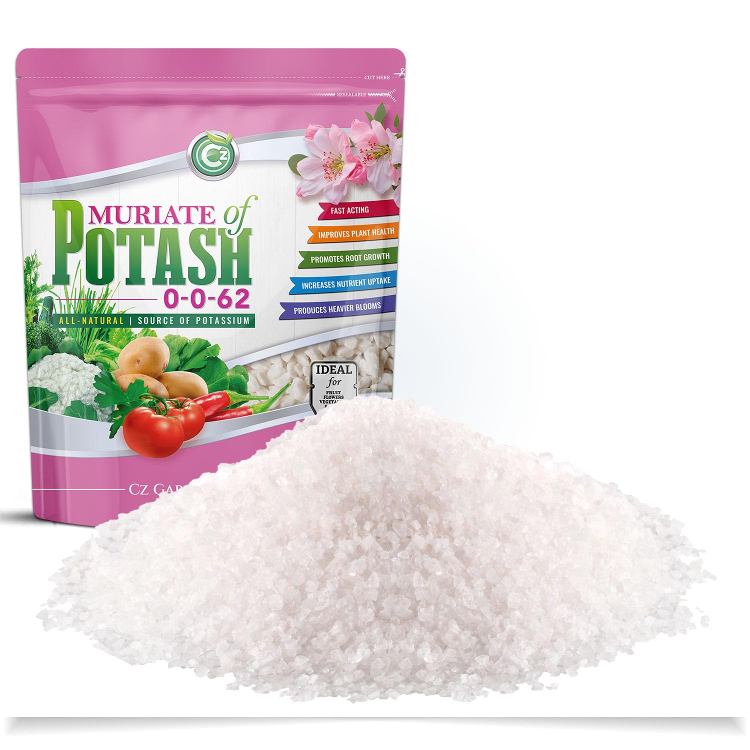 CZ Garden Muriate of Potash 5lb pouch for easy storage and pouring