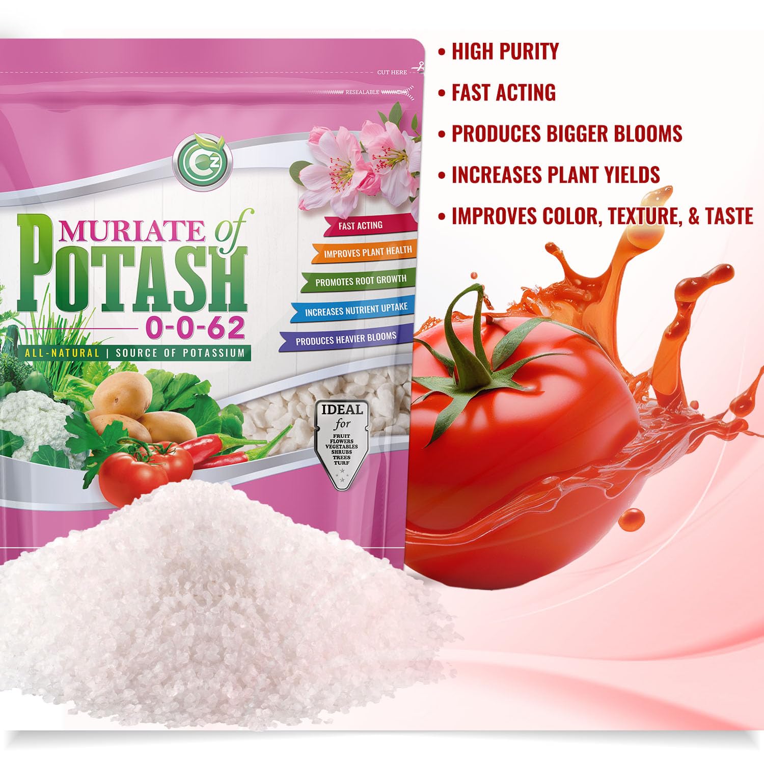 Sealed packaging of CZ Garden Muriate of Potash for long-term freshness