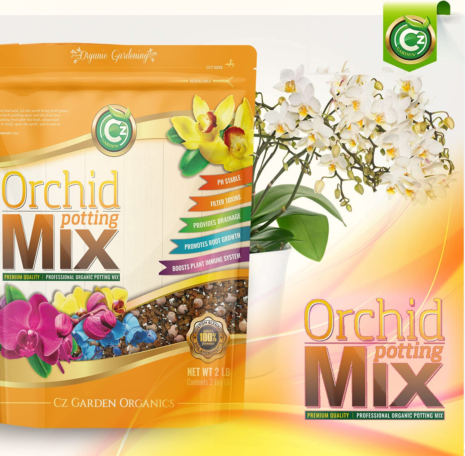 Cz Garden Orchid Potting Mix resealable pouch closeup keeps mix fresh