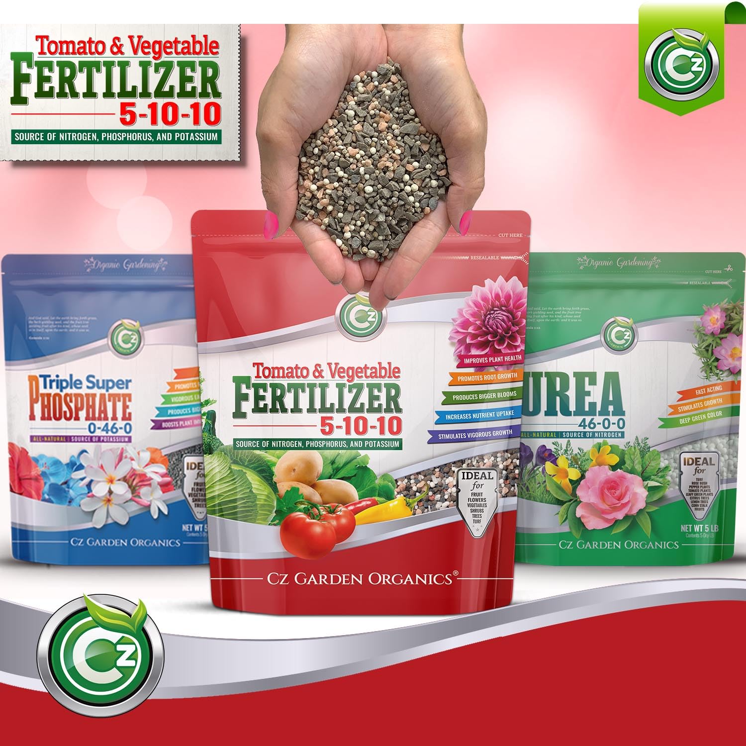 Cz Garden resealable pouch enables easy pouring and storage.