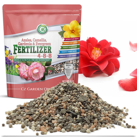 Cz Garden Supply 4-8-8 Azalea fertilizer bag boosts azalea blooms and healthy foliage.