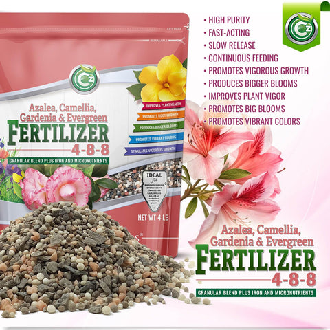 Cz Garden Supply 4-8-8 Gardenia formula enhances fragrant blossoms and healthy leaves.