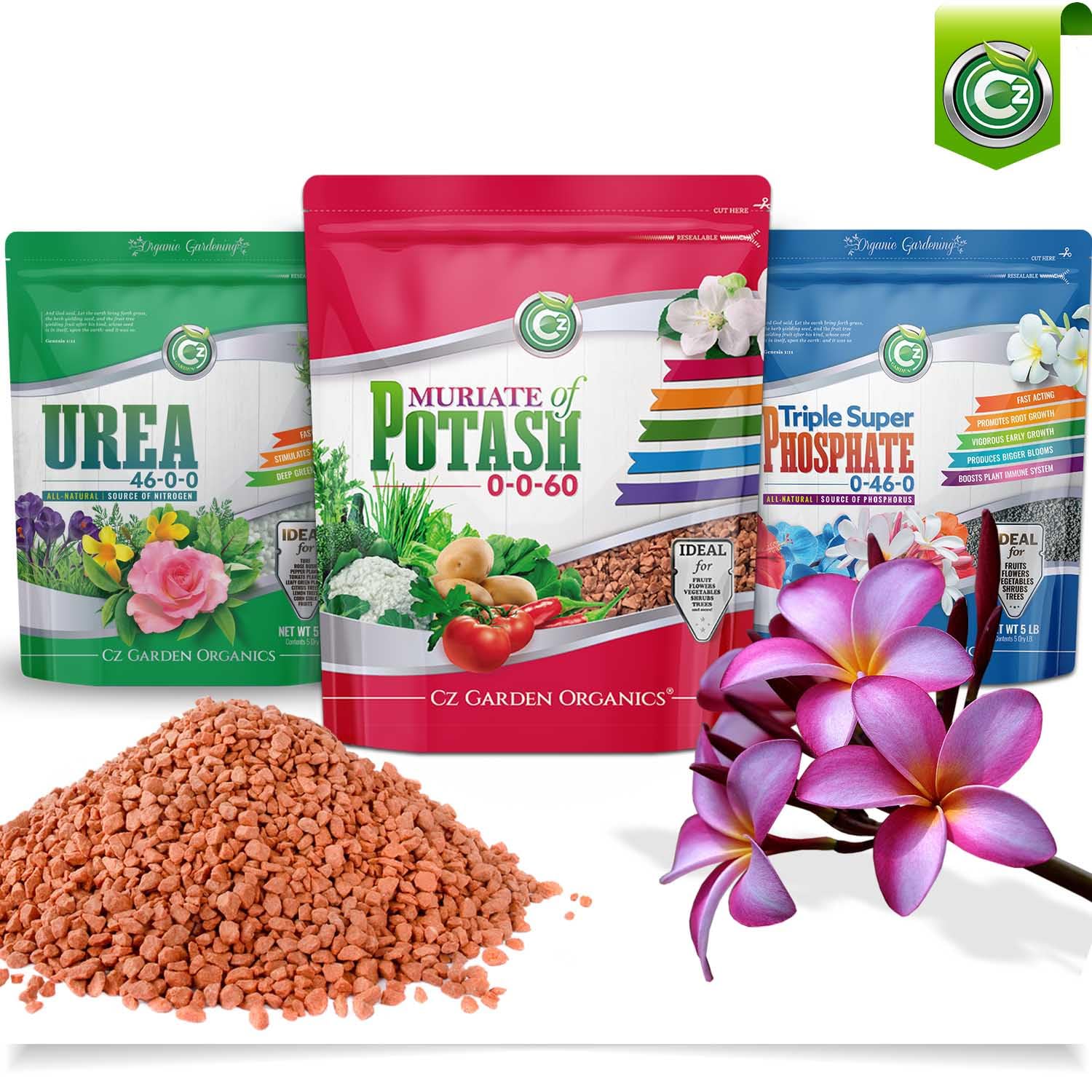 Cz Garden Supply Muriate of Potash resealable pouch keeps fertilizer fresh.
