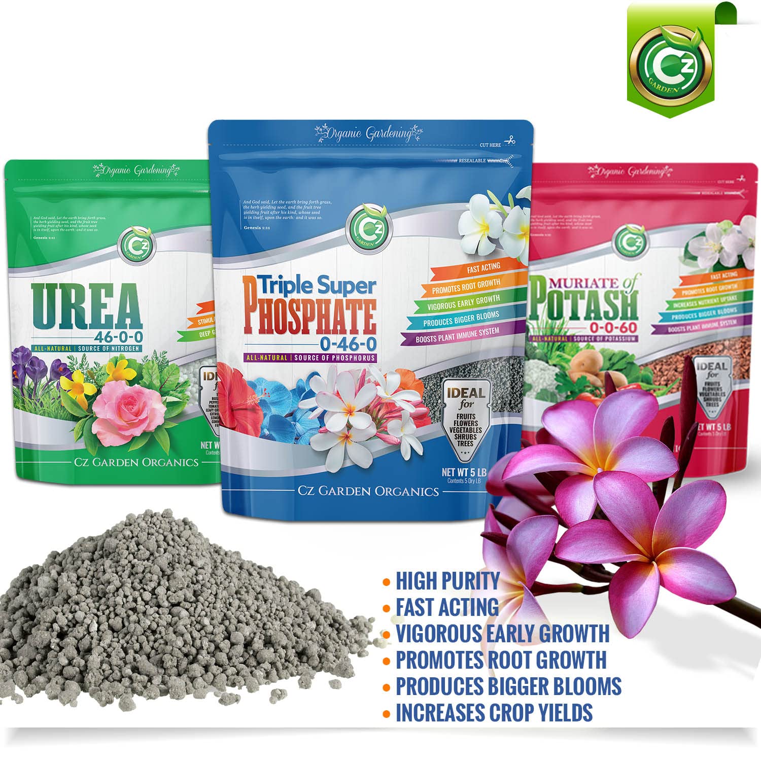 Cz Garden Supply phosphorus granules close-up emphasizing high purity for root development