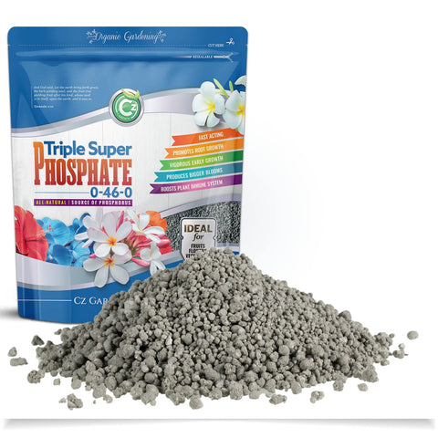 Cz Garden Triple Super Phosphate 0-46-0 bag front promotes strong root growth.