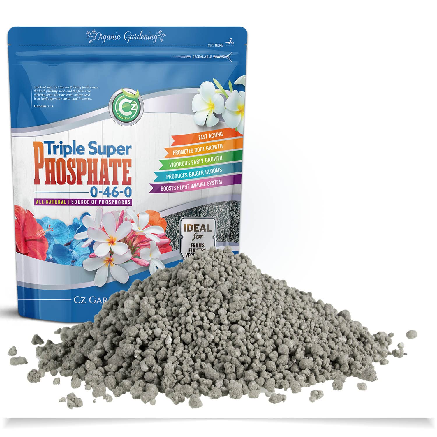 Outdoor garden vegetables and herbs grow better with Cz Garden Triple Super Phosphate 0-46-0.