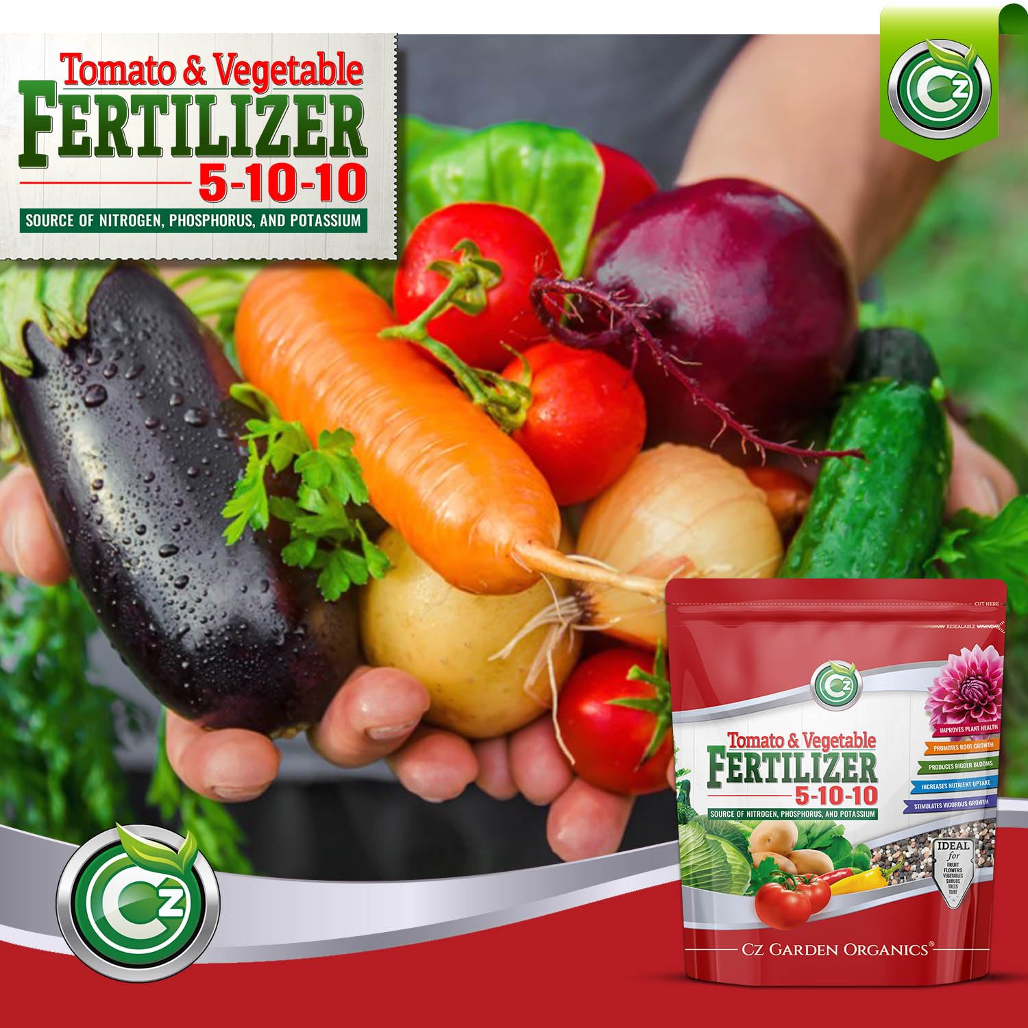 Cz Garden US-made fertilizer label on packaging.